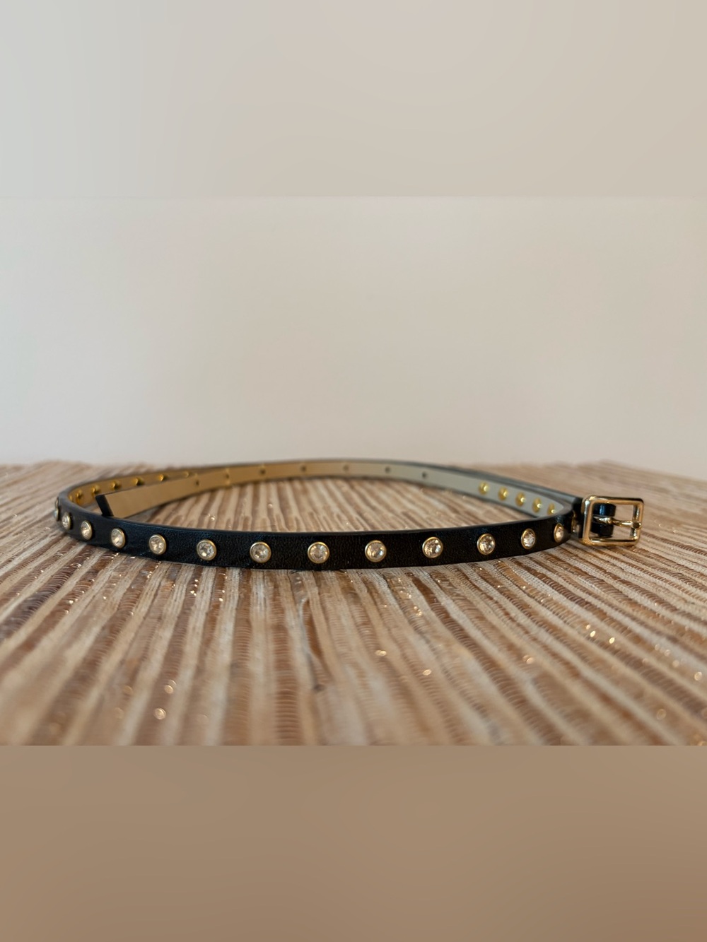 Black Rhinestone Studded Skinny Belt